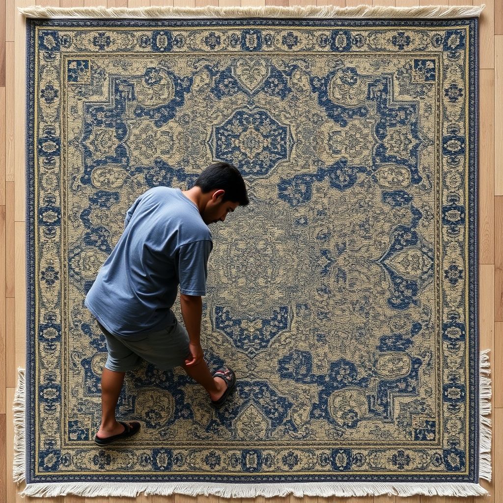 Un artisan réalise un tapis sur-mesure avec précision, illustrant le savoir-faire et l'attention apportés à chaque pièce unique.